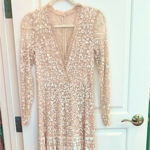 Needle &Thread Aurora sequined tulle gown in powder pink